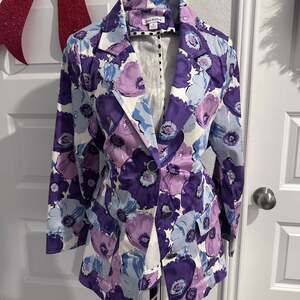 Joan Rivers Purple Multicolor Floral Print Two-Button Blazer